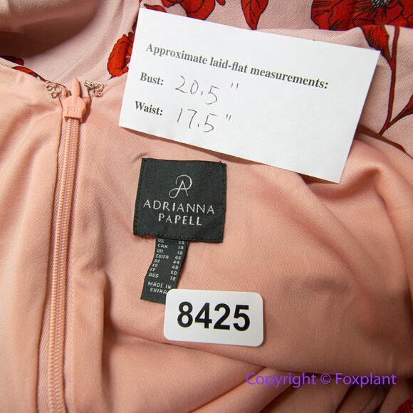 Adrianna Papell warm pink red floral print high low flutter sleeve dress size 14 - Picture 15 of 16
